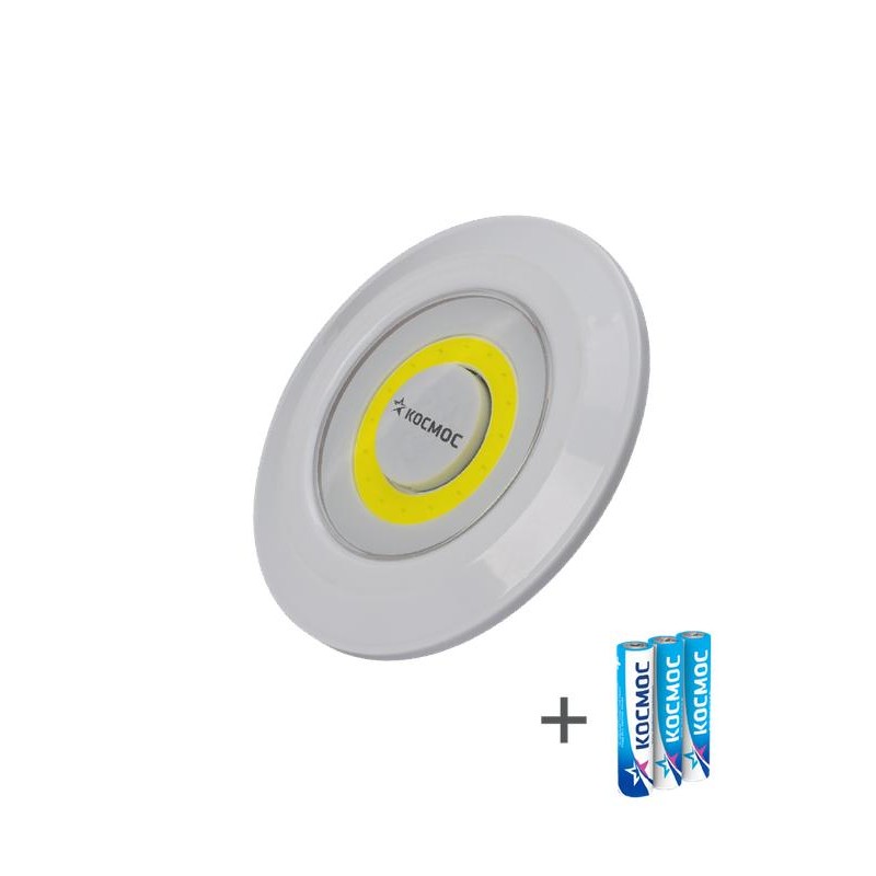 Фонарь-подсветка 3Вт COB LED 3xAAA (R03) корпус ABS-пластик самокл. поверхность в комплекте двустор. скотч КОСМОС KOC308B Фонарь-подсветка 3Вт COB LED 3xAAA (R03) корпус ABS-пластик самокл. поверхность в комплекте двустор. скотч КОСМОС KOC308B