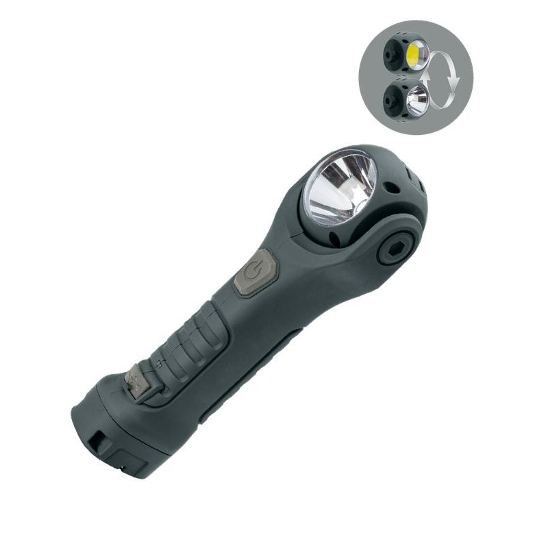 Фонарь-светильник аккумуляторный 3Вт LED+4Вт COB LED+красн. съемный Li-ion 18650 1200мА.ч корпус ABS-пластик USB-шнур поворот. м