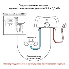 Водонагреватель электрический проточный 5.5кВт 220В (душ+кран) SMARTFIX 2.0 TS (5.5 kW) Electrolux НС-1017840
