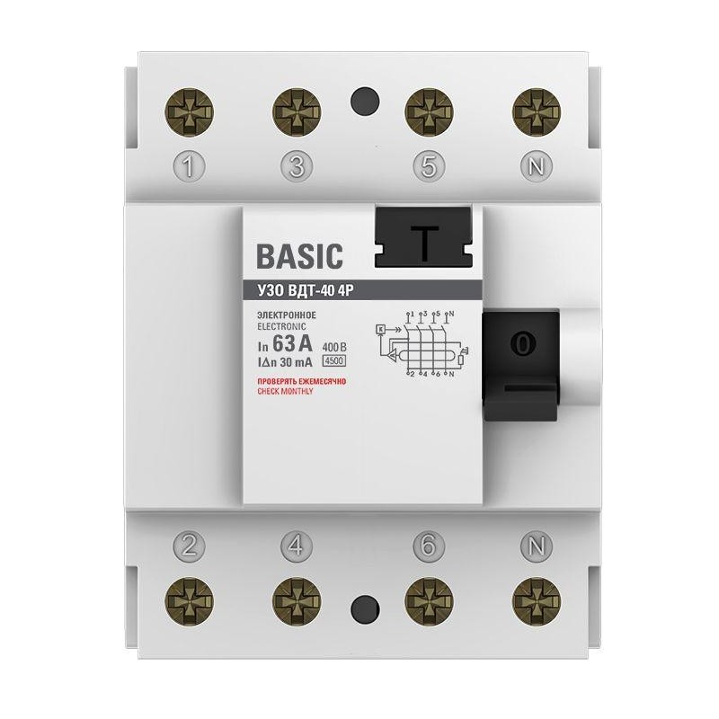 Выключатель дифференциального тока (УЗО) 4п 63А 30мА тип AC Basic электрон.EKF elcb-4-63-30e-sim Выключатель дифференциального тока (УЗО) 4п 63А 30мА тип AC Basic электрон.EKF elcb-4-63-30e-sim